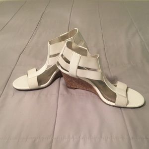 White Caged Faux Cork Wedges